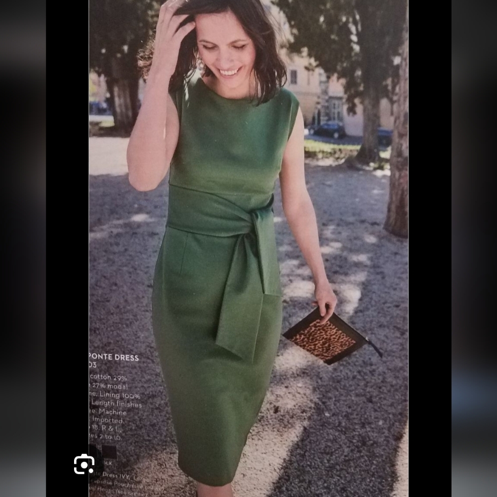 Boden Josephine Ponte Tie-Waist Sheath Dress US 6 Forest Green Knee Length - Picture 9 of 9